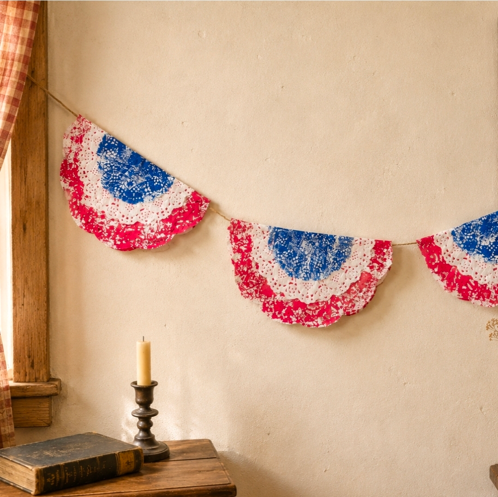 Handcrafted patriotic bunting hung for celebration